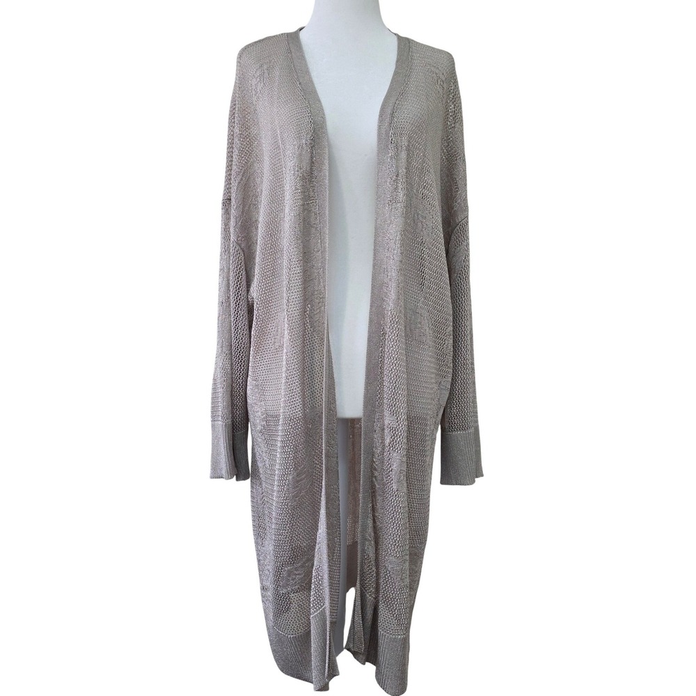 NWT Chicos Open Knit Shimmer Long Cardigan Sz XL Beachy Boho Slouchy‎ Duster